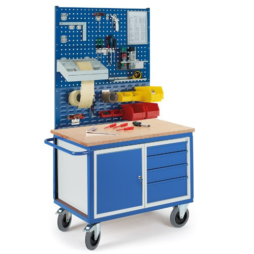 Werkstattwagen mit StahlSchubladenschrank 2x Lochplatten 1x Schlitzplatte